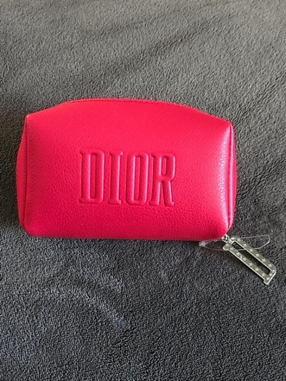 Dior Hot RED Embossed Leather Cosmetic Pouch NWOT